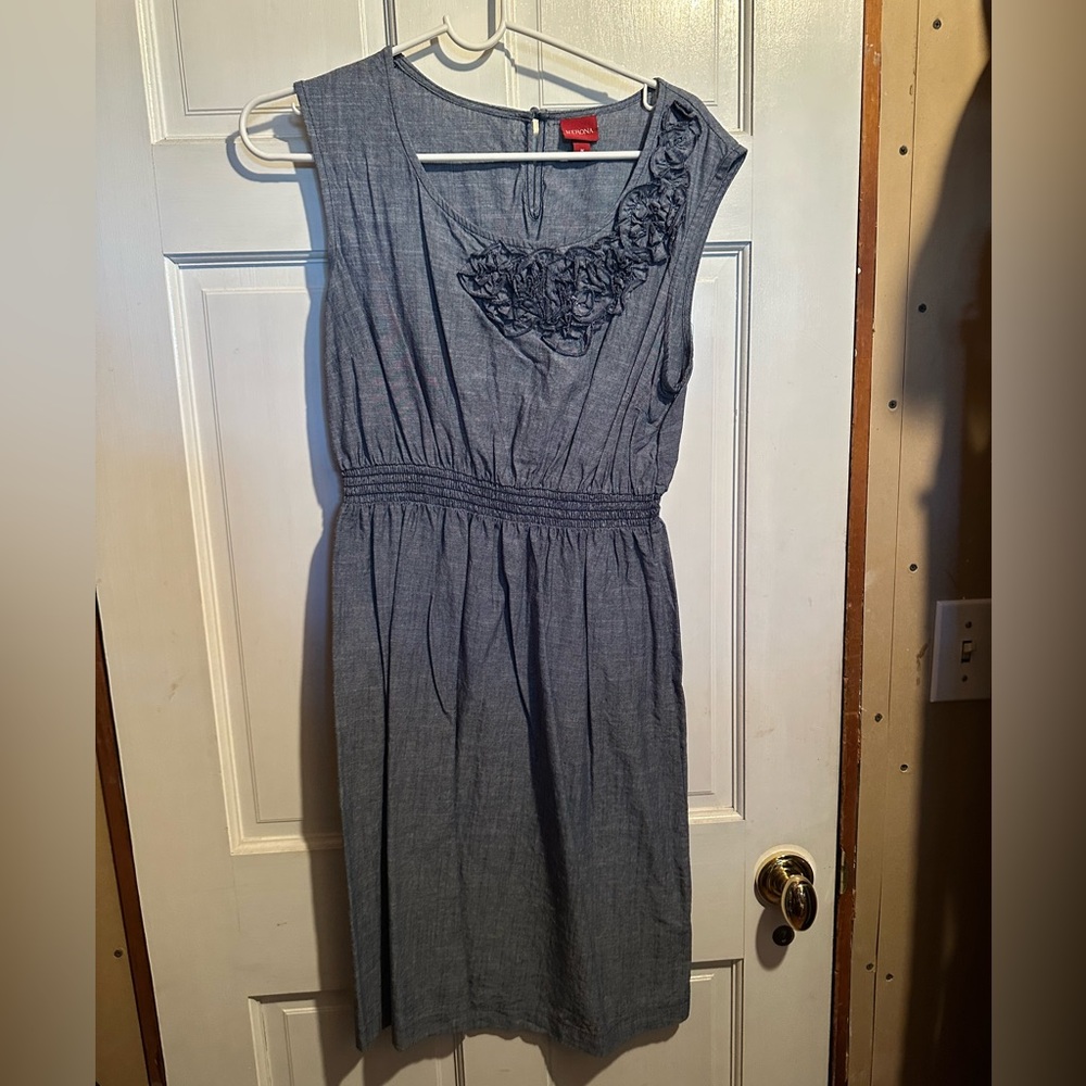 Merona Sleeveless Medium Wash Chambray Midi Dress with Rosette Detail